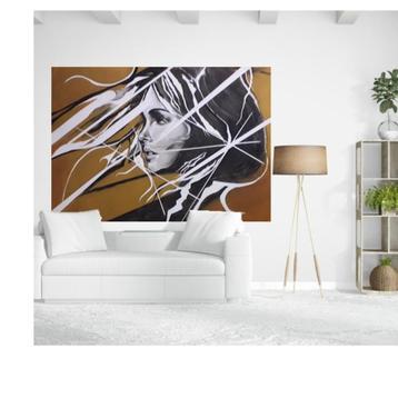 Schilderij-Xl-170-100-Portret-Vrouw-Oker-Geel-Groot-Kleed- beschikbaar voor biedingen