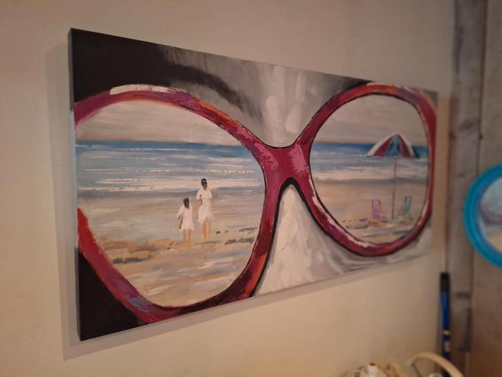Strandgezicht door Zonnebril - Schilderij 120x60, Antiek en Kunst, Kunst | Schilderijen | Modern, Ophalen