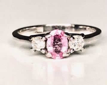Vintage 18 karaat witgouden ring roze saffier diamanten beschikbaar voor biedingen