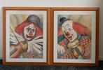 2 grote afbeeldingen van Clowns in lijst met glas, Ophalen of Verzenden