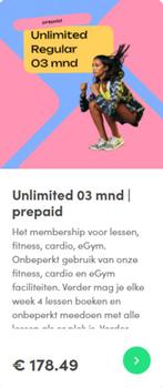 Sport abonnement UNLIMITED FemmeGym 3 mnd., Sport en Fitness, Ophalen of Verzenden, Nieuw, Overige typen