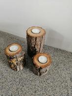 3 boomstam theelichthouders, Ophalen, Zo goed als nieuw, Hout, Kandelaar