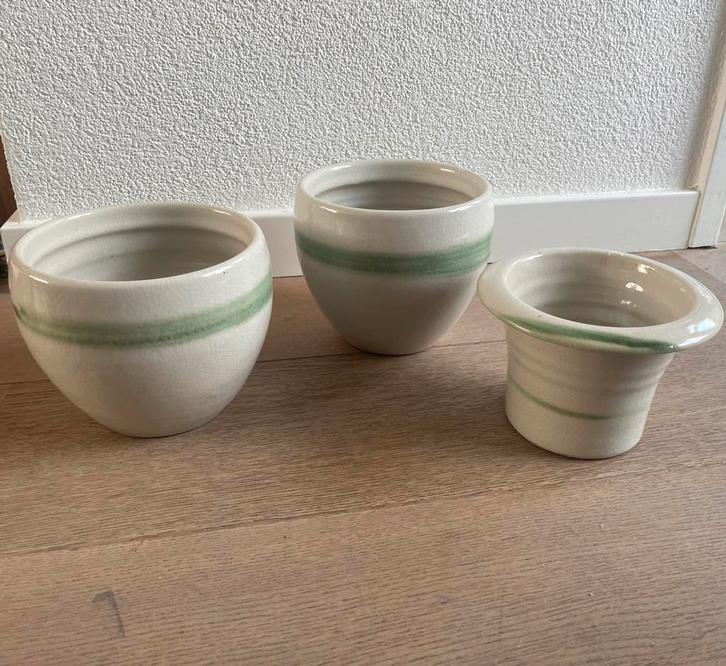 3 Vintage Retro Mobach Bloempotten Groen, Tuin en Terras, Bloempotten, Zo goed als nieuw, Aardewerk, Binnen, Minder dan 40 cm