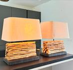 Houten Tafellampen Set - Hout Design, Huis en Inrichting, Lampen | Tafellampen, Ophalen of Verzenden, Zo goed als nieuw, Hout