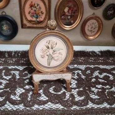 Oud bloemen stilleven schilderijtje lijstje K67, Antiek en Kunst, Curiosa en Brocante, Ophalen of Verzenden