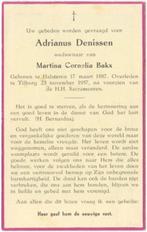 Adrianus Denissen 1887 Halsteren + 1957 Tilburg 70 jr / Baks, Verzamelen, Bidprentjes en Rouwkaarten, Verzenden