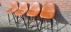 4 Bruine Barkrukken met Metalen Frame, Ophalen, Gebruikt, Met voetsteun, 60 tot 90 cm