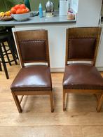 4 stoelen van eikenhout met leren zitting, Antiek en Kunst, Ophalen