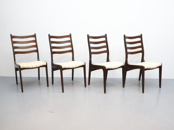 Deense eetkamerstoelen | Set van 4 | Eiken, Huis en Inrichting, Stoelen, Gebruikt, Vier, Stof, Bruin, Ophalen