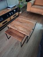 Salontafel set MANGOHOUT met staal. Als NIEUW!, Ophalen, 50 tot 100 cm, 50 tot 75 cm, Vierkant