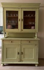 Brocante buffetkast keukenkast antiek/vintage vitrine groen, Ophalen