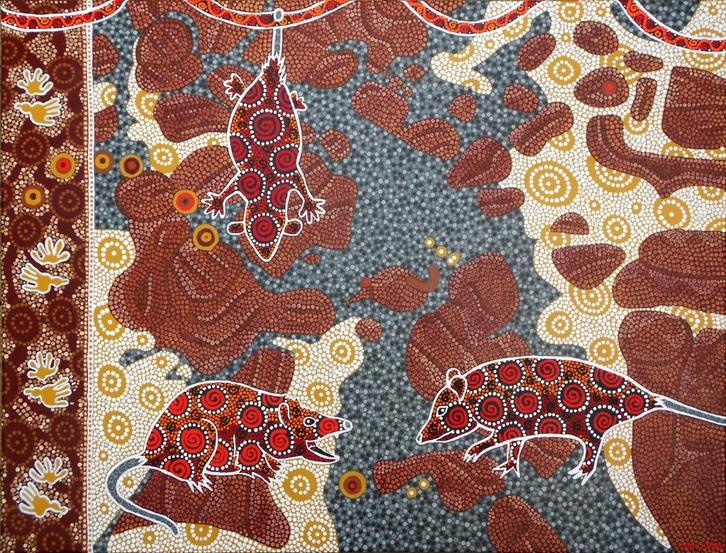 Schilderij van een prachtig kleurrijke (Aboriginal) Opossum, Antiek en Kunst, Kunst | Schilderijen | Modern, Ophalen of Verzenden