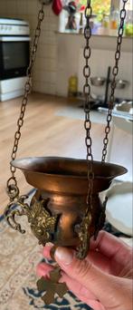 Antieke Godslamp met Ketting en Kruis Hanger Koper/Brons Dec, Ophalen of Verzenden