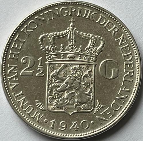 Mooie rijksdaalder 1940, Postzegels en Munten, Munten | Nederland, Losse munt, 2½ gulden, Koningin Wilhelmina, Zilver, Ophalen of Verzenden