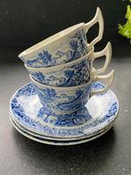 3 kop en schotels Petrus Regout Rustique gaaf blauw decor, Ophalen of Verzenden