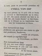 Cyrill van Erp 1920 Breda 1987 St. Oedenrode, Ophalen of Verzenden, Bidprentje