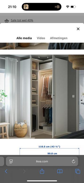 Ikea pax kast aanbouwdeel hoek incl extra planken/lades - afbeelding 2