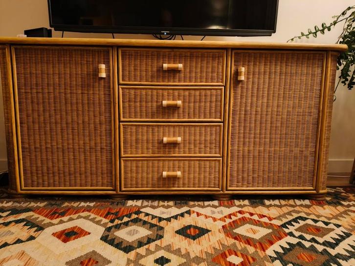 Prachtige vintage rotan kast met lades en deuren, Huis en Inrichting, Kasten | Dressoirs, Gebruikt, 100 tot 150 cm, 25 tot 50 cm