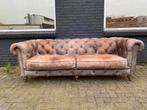 Stoere oude vintage Chesterfield bank bruin grijs, Ophalen of Verzenden, Zo goed als nieuw, Rechthoekig, Leer
