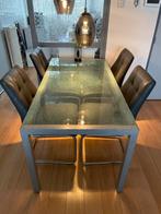 Eettafel met 4 stoelen + 2 salontafeltjes, Huis en Inrichting, Gebruikt, 100 tot 150 cm, Ophalen of Verzenden, Metaal
