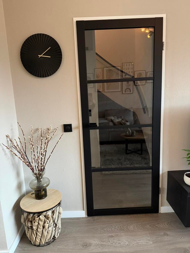 Industriële zwarte binnendeur met glas, Ophalen, Gebruikt, Minder dan 80 cm, Binnendeur