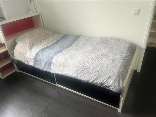 Flaxa Bed met lades hoofdbord en kastje, Huis en Inrichting, Slaapkamer | Bedden, Gebruikt, Eenpersoons, 90 cm, 200 cm, Hout, Wit