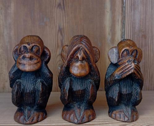 'Horen zien zwijgen' apen houten beeldjes, Verzamelen, Beelden en Beeldjes, Zo goed als nieuw, Ophalen of Verzenden