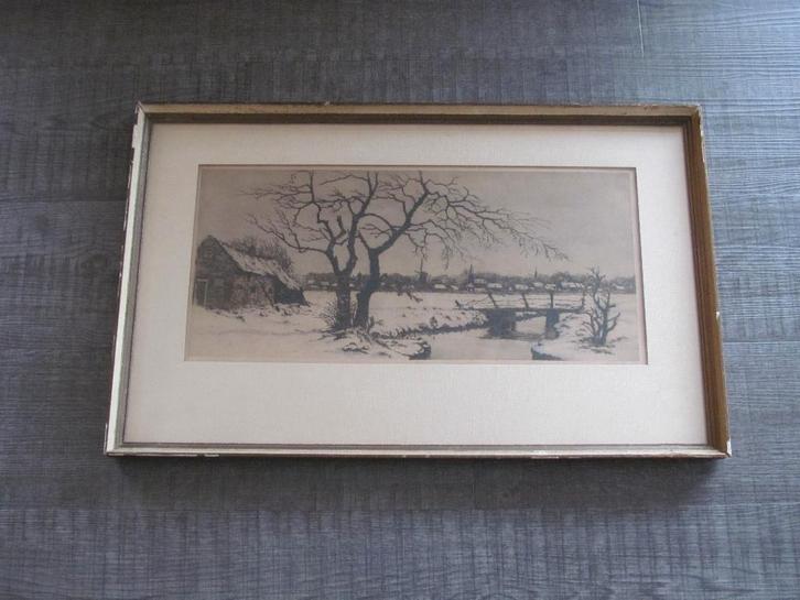 Antoon van Hemert (1883-1944) - winter in Holland, Antiek en Kunst, Kunst | Etsen en Gravures, Ophalen of Verzenden