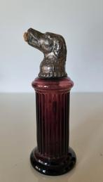 Oud klein olielampje aubergine-kleurig glas met hondenkop, Antiek en Kunst, Ophalen of Verzenden
