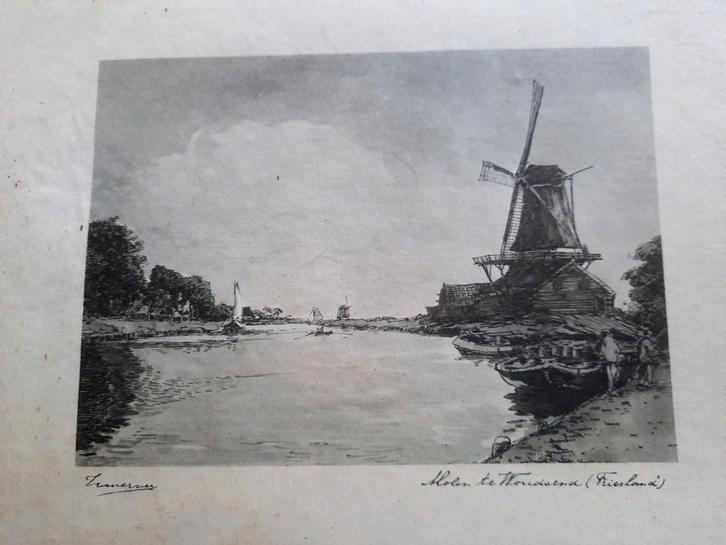 Molen de Noordermolen, Friesland - Gravure, Antiek en Kunst, Kunst | Etsen en Gravures, Ophalen of Verzenden