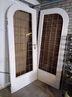 Set van 2 massieve getoogde binnendeuren met glas-in-lood, Doe-het-zelf en Verbouw, Deuren en Horren, Ophalen, Gebruikt, 80 tot 100 cm