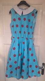 Vrolijke blauwe jurk met rode stippen - Maat 38, Maat 38/40 (M), Carnaval, Ophalen of Verzenden, Kleding
