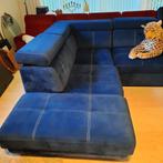 warm blauwe velvet nubuck bank hoekbank met stiksel, Huis en Inrichting, Banken | Bankstellen, Ophalen, 75 tot 100 cm, Zo goed als nieuw