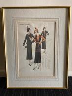 2 Ingelijste vintage modeprenten jaren ‘30, Ophalen of Verzenden, Voor 1940, Gebruikt, Prent