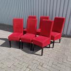 6 Robuuste Rode Ribstof Eetkamerstoelen – 102 cm, Ophalen, Gebruikt, Rood, Vijf, Zes of meer stoelen