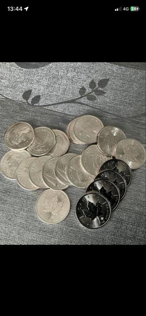 Zilveren Krugerrands & Maple Leafs - 20 Munten, Postzegels en Munten, Edelmetalen en Baren, Ophalen of Verzenden