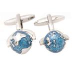 Zilverkleurige manchetknopen met wereldbol, Verzenden, Nieuw, Overige materialen