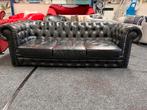 Chesterfield zwart/oxblood leren 3 zitsbank, Ophalen, Gebruikt, Chesterfield, Driepersoons