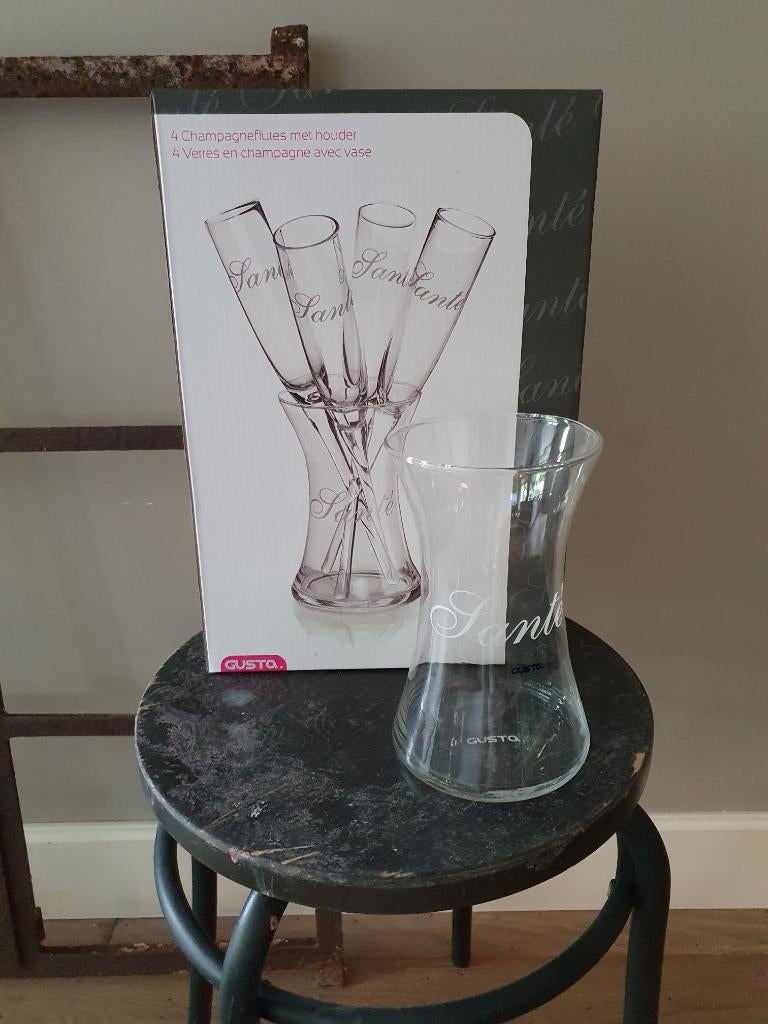 Champagne glazen met houder merk Gusta *Nieuw in doos*, Verzamelen, Ophalen of Verzenden, Nieuw, Overige typen