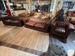 Originele chesterfield bankstel 2 x 3 zits + fauteuil bruin, Ophalen of Verzenden, Gebruikt