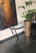 Stalen salon/ tuin tafeltje intratuin met gelaagd glas., Metaal of Aluminium, Rond, Ophalen of Verzenden, Zo goed als nieuw