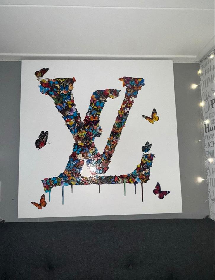 LV Vlinder Glasplaat Schilderij - Modern Kunstwerk, Antiek en Kunst, Kunst | Schilderijen | Modern, Ophalen of Verzenden