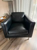 Minotti fauteuils in zwart leer 2 stuks, Ophalen, Zo goed als nieuw, 75 tot 100 cm, Leer