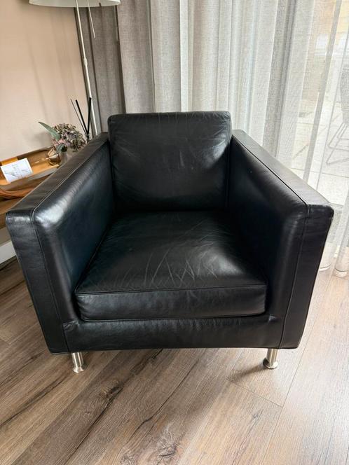 Minotti fauteuils in zwart leer 2 stuks, Huis en Inrichting, Fauteuils, Zo goed als nieuw, Leer, 75 tot 100 cm, Ophalen