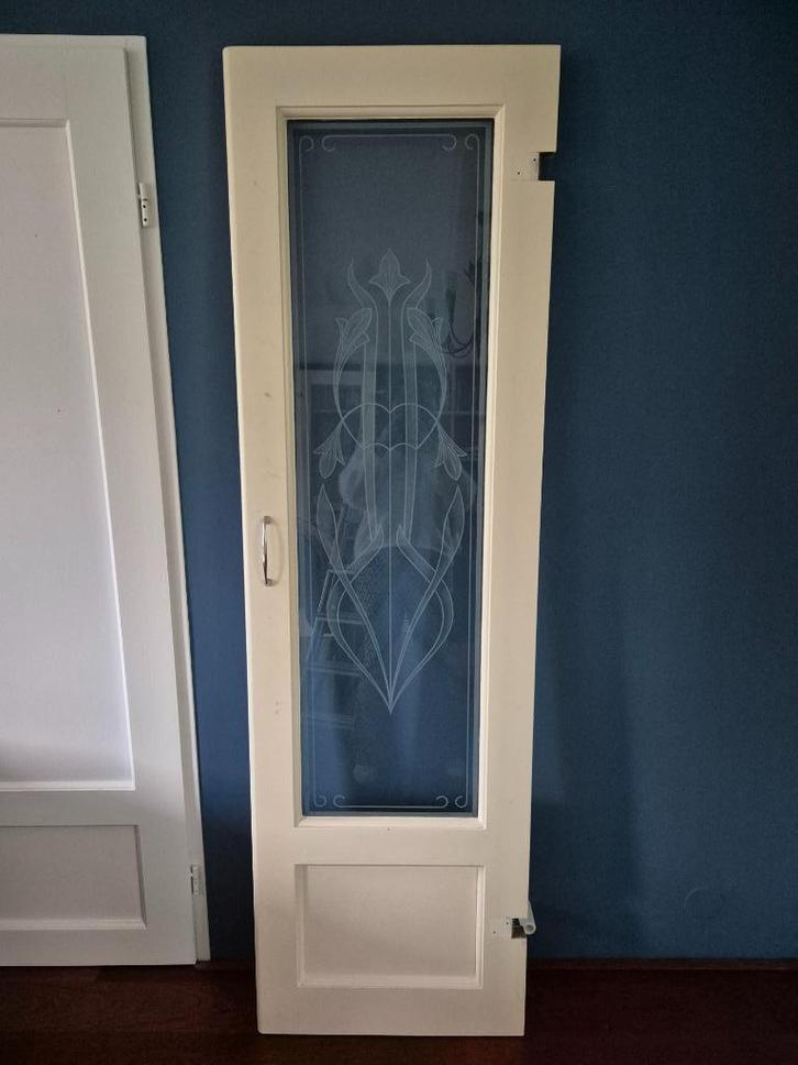 Hardhouten klapdeuren met gezandstraalde ramen, Huis en Inrichting, Overige Huis en Inrichting, Gebruikt, Ophalen