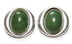 Paar Schitterende Ovaal Jade Zilveren Oorbellen, Sieraden, Tassen en Uiterlijk, Antieke sieraden, Verzenden, Zilver, Oorbellen