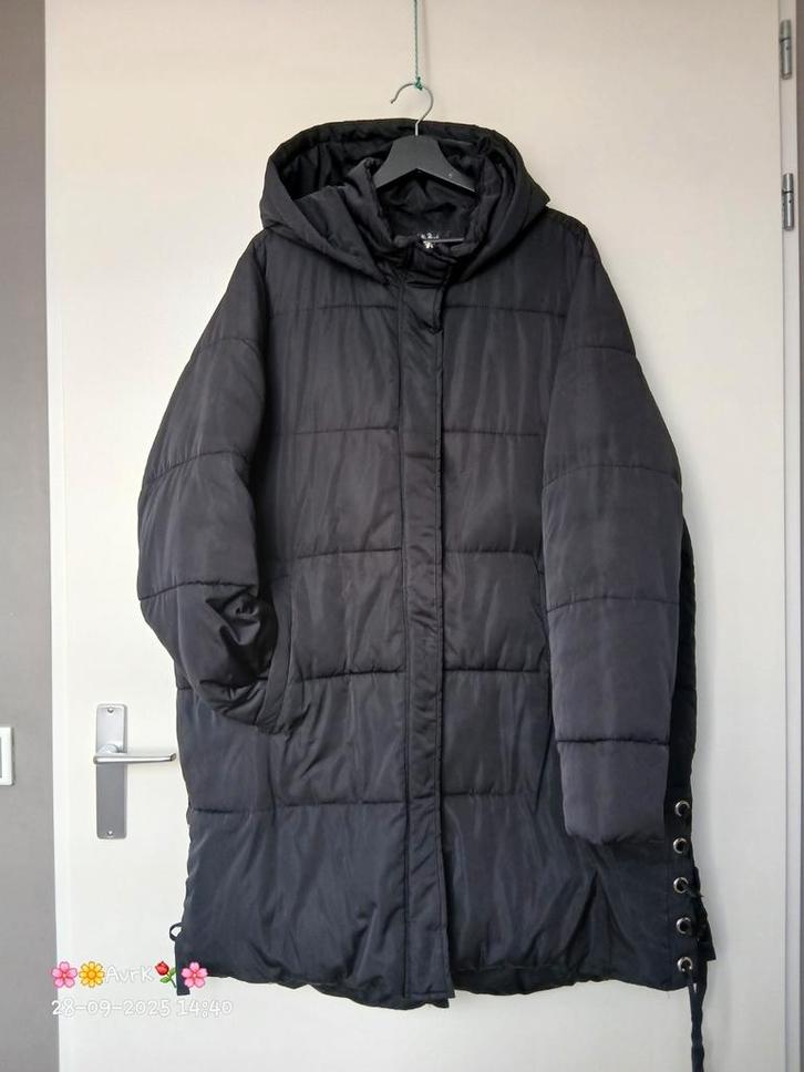 zwarte gewatterde jas capuchon ulla popken maat 50-52, Kleding | Dames, Grote Maten, Gedragen, Jas of Mantel, Zwart, Verzenden