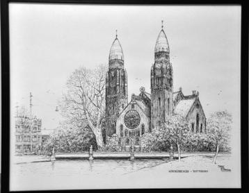 Koninginnekerk - Rotterdam; Kunstdruk pentekening   187-MvR
