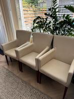 6 Crème Lederen Eetkamerstoelen, Huis en Inrichting, Stoelen, Ophalen, Gebruikt, Overige kleuren, Hout