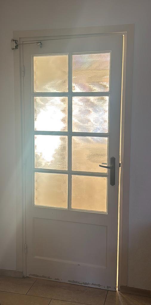 Stompe tussendeur met matglas linksdraaiend - 83x211, Doe-het-zelf en Verbouw, Deuren en Horren, Gebruikt, Binnendeur, 200 tot 215 cm